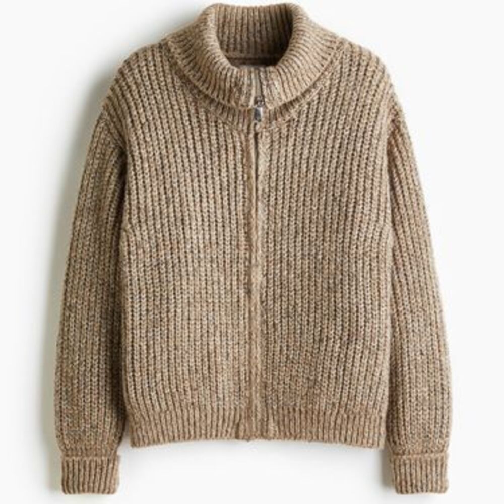 Rib-Knit Cardigan with Zipper